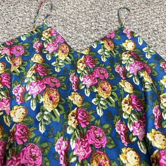 Vintage Victoria Secret Gold Label Silk Mini Slip Dress Small Blue Pink Floral - Picture 2 of 7
